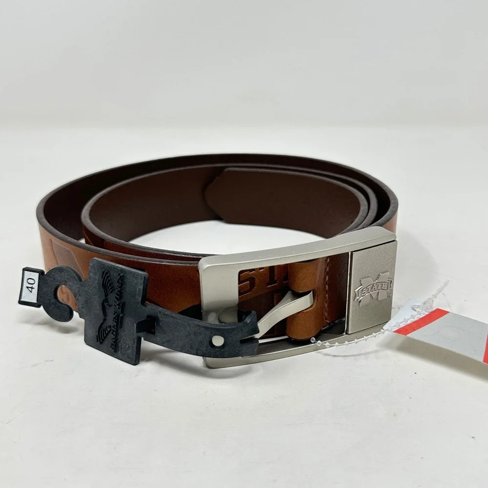 Mississippi State Bulldogs Mens Belt 40 Brown Leather MSU Embossed Logo College